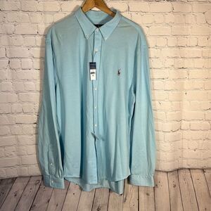 Polo Ralph Lauren Knit Dress Shirt Size XXL Long Sleeve Turquoise  NEW‎